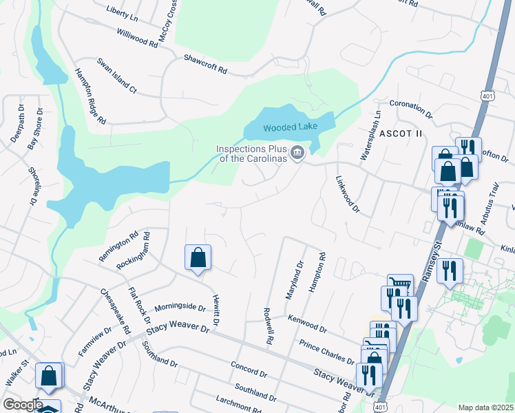 map of restaurants, bars, coffee shops, grocery stores, and more near 423 Lionshead Road in Fayetteville