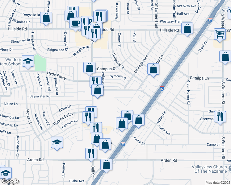 map of restaurants, bars, coffee shops, grocery stores, and more near 5333-5373 W Farmers Ave in Amarillo