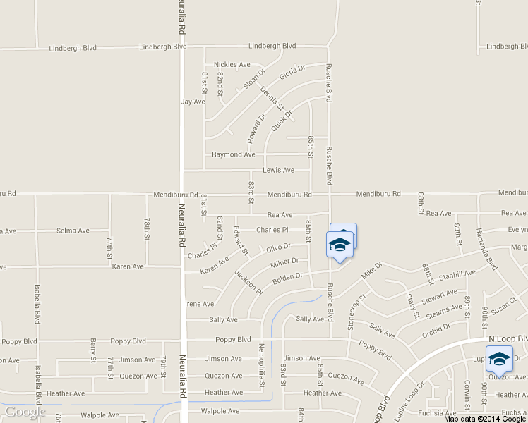 map of restaurants, bars, coffee shops, grocery stores, and more near 8283 Charles Place in California City