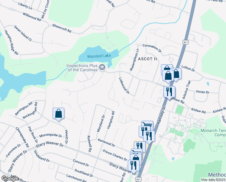 map of restaurants, bars, coffee shops, grocery stores, and more near 412 Bubble Creek Court in Fayetteville