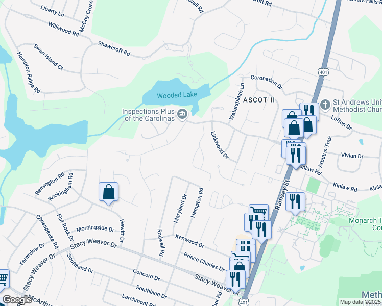 map of restaurants, bars, coffee shops, grocery stores, and more near 340 Bubble Creek Court in Fayetteville