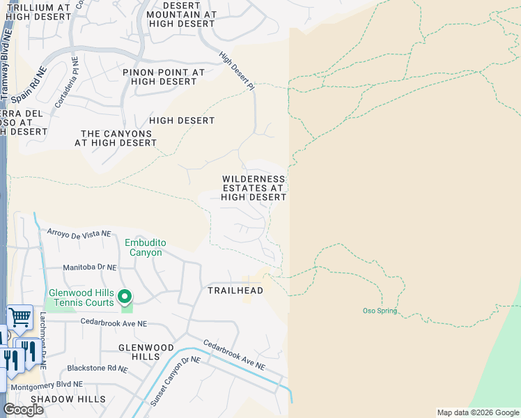 map of restaurants, bars, coffee shops, grocery stores, and more near 13523 Embudito View Court Northeast in Albuquerque