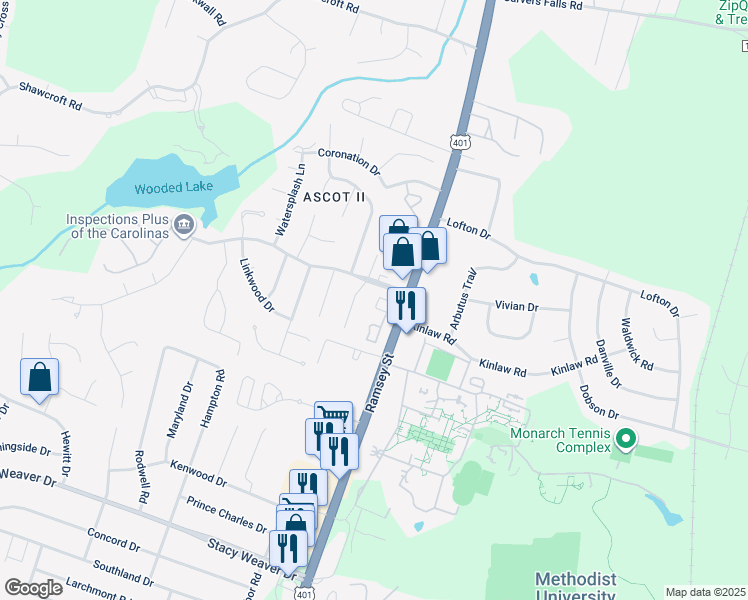 map of restaurants, bars, coffee shops, grocery stores, and more near 183 Aloha Drive in Fayetteville