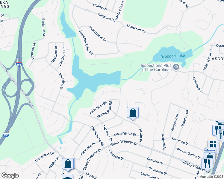 map of restaurants, bars, coffee shops, grocery stores, and more near 5190 Southport Road in Fayetteville