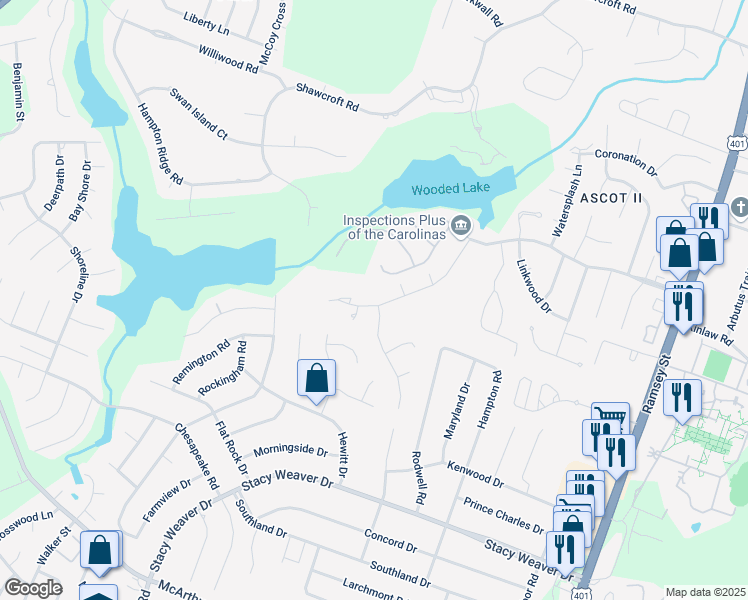 map of restaurants, bars, coffee shops, grocery stores, and more near 504 Lionshead Road in Fayetteville