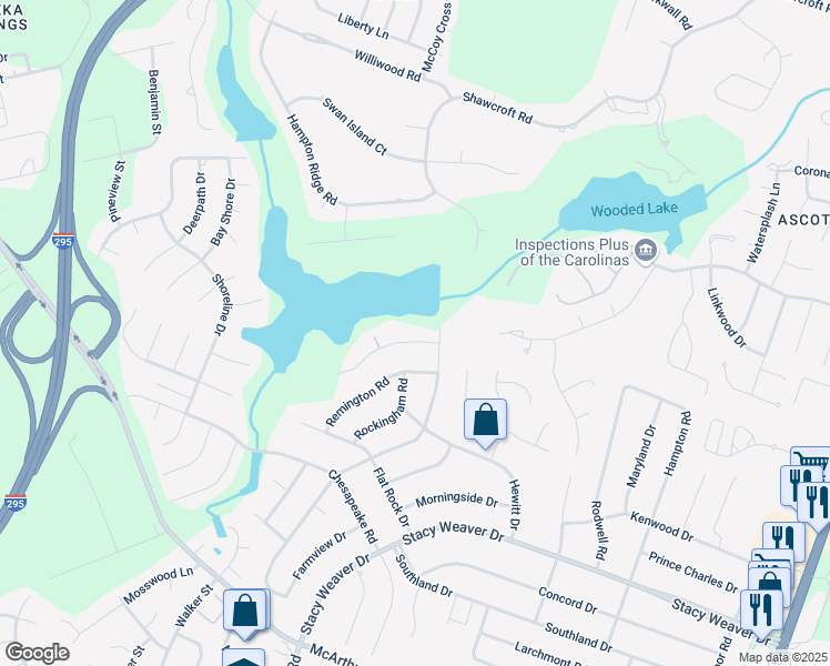 map of restaurants, bars, coffee shops, grocery stores, and more near 5188 Southport Road in Fayetteville