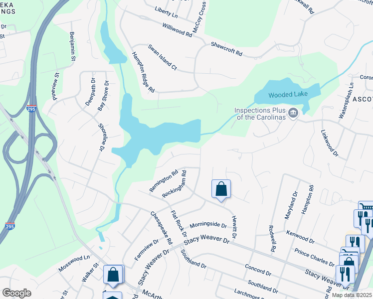 map of restaurants, bars, coffee shops, grocery stores, and more near 5190 Southport Road in Fayetteville