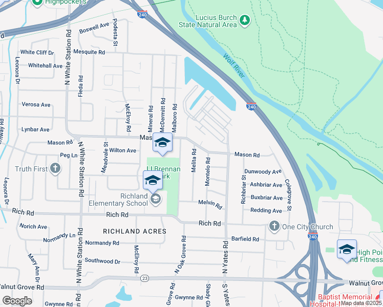 map of restaurants, bars, coffee shops, grocery stores, and more near 315 Melita Road in Memphis