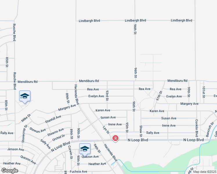 map of restaurants, bars, coffee shops, grocery stores, and more near 9301 Rea Avenue in California City