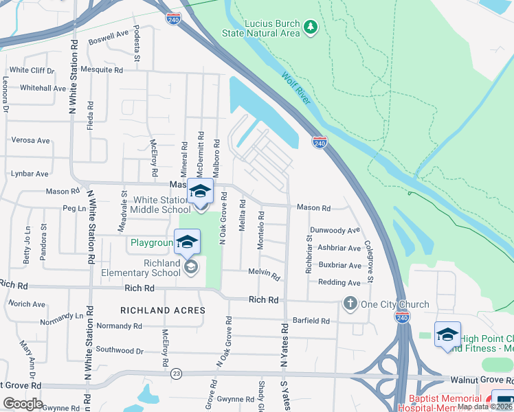 map of restaurants, bars, coffee shops, grocery stores, and more near 289 Montelo Road in Memphis