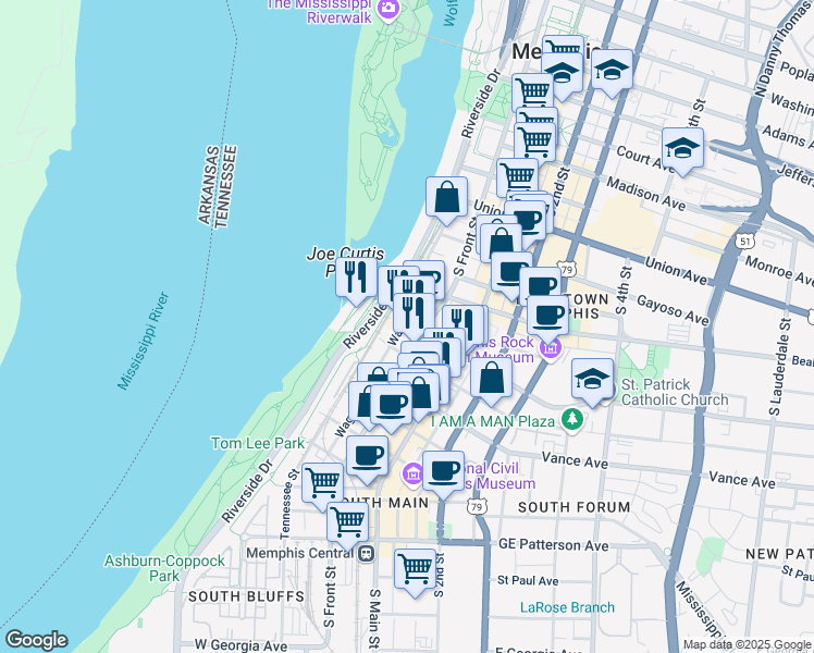 map of restaurants, bars, coffee shops, grocery stores, and more near 37 East Pontotoc Avenue in Memphis