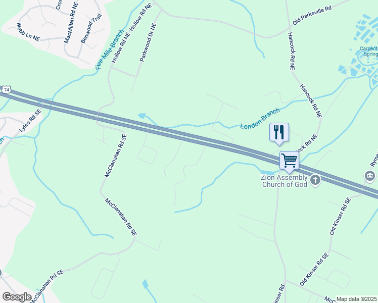map of restaurants, bars, coffee shops, grocery stores, and more near 5168 Waterlevel Hwy in Cleveland