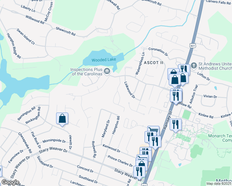 map of restaurants, bars, coffee shops, grocery stores, and more near 320 Bubble Creek Court in Fayetteville