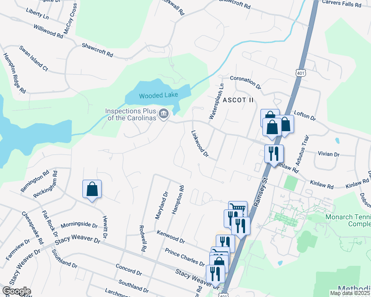 map of restaurants, bars, coffee shops, grocery stores, and more near 422 Bubble Creek Court in Fayetteville