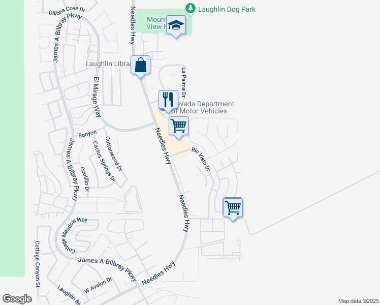 map of restaurants, bars, coffee shops, grocery stores, and more near 1804 Esteban Avenue in Laughlin