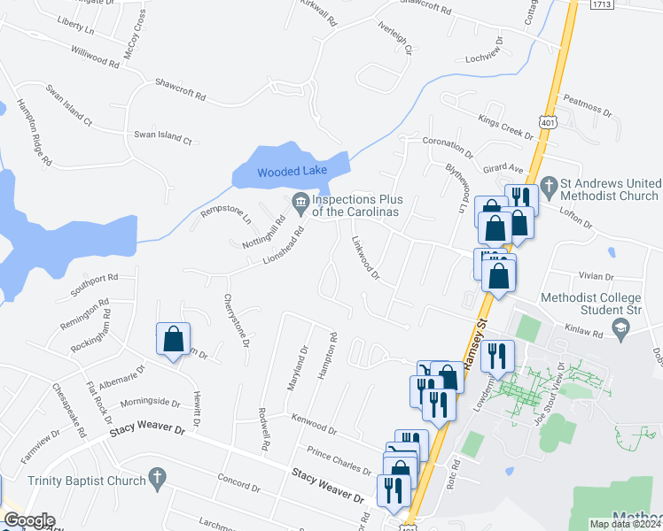 map of restaurants, bars, coffee shops, grocery stores, and more near 320 Bubble Creek Court in Fayetteville