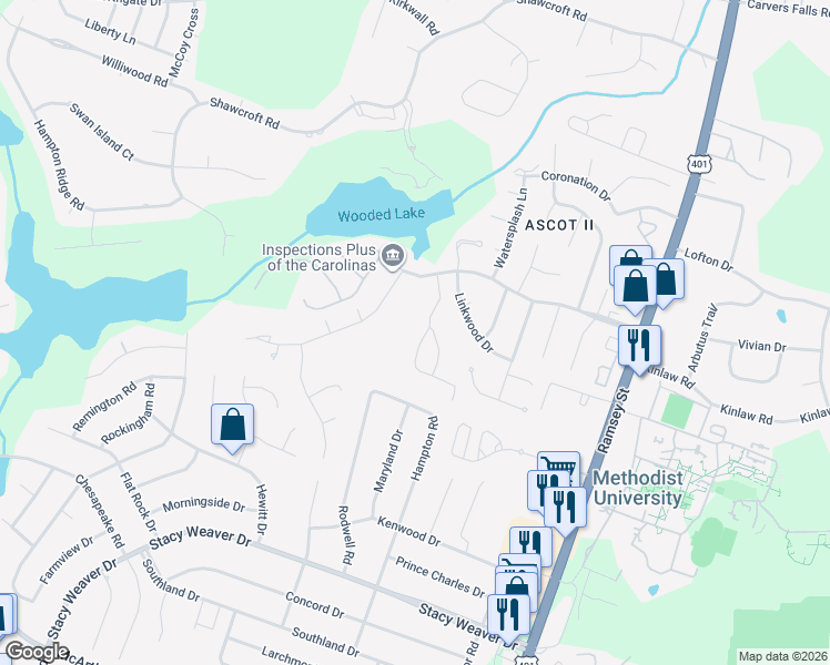 map of restaurants, bars, coffee shops, grocery stores, and more near 317 Lionshead Road in Fayetteville