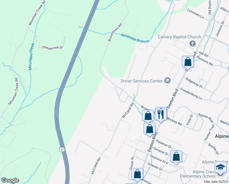 map of restaurants, bars, coffee shops, grocery stores, and more near 4702 Winifred Drive in Chattanooga