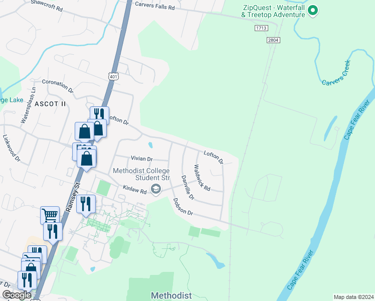 map of restaurants, bars, coffee shops, grocery stores, and more near 200 Lofton Drive in Fayetteville