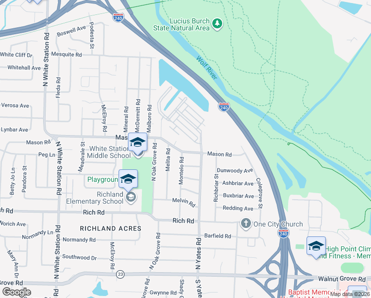 map of restaurants, bars, coffee shops, grocery stores, and more near 285 Fountain Crest Drive in Memphis