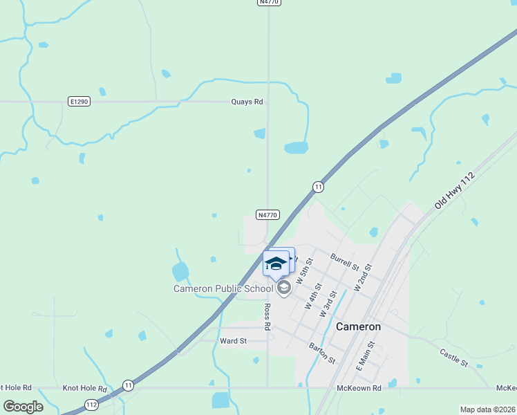 map of restaurants, bars, coffee shops, grocery stores, and more near 26347 Ross Road in Cameron