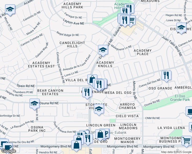 map of restaurants, bars, coffee shops, grocery stores, and more near in Albuquerque