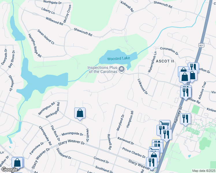 map of restaurants, bars, coffee shops, grocery stores, and more near 414 Lionshead Road in Fayetteville