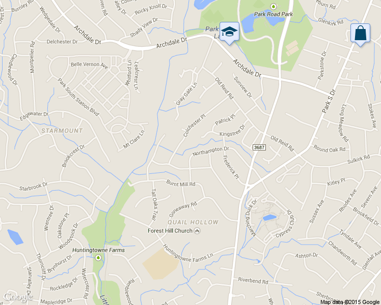 map of restaurants, bars, coffee shops, grocery stores, and more near 3027 Northampton Drive in Charlotte