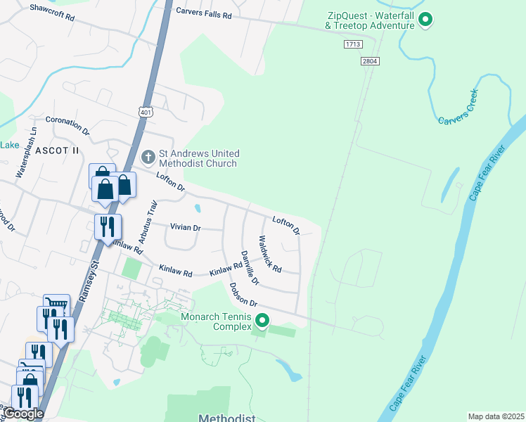 map of restaurants, bars, coffee shops, grocery stores, and more near 209 Lofton Drive in Fayetteville