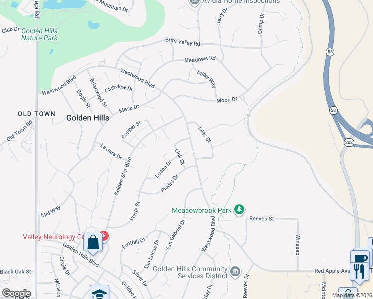 map of restaurants, bars, coffee shops, grocery stores, and more near 19711 Luana Drive in Tehachapi