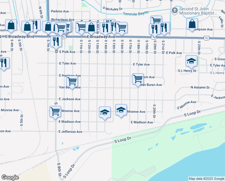 map of restaurants, bars, coffee shops, grocery stores, and more near 433 South 15th Street in West Memphis