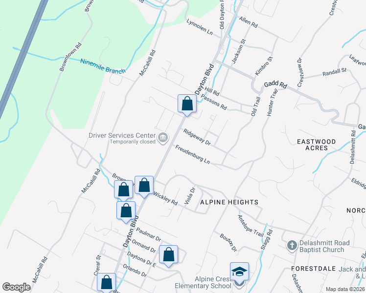 map of restaurants, bars, coffee shops, grocery stores, and more near 75 Freudenburg Lane in Chattanooga
