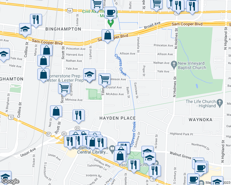 map of restaurants, bars, coffee shops, grocery stores, and more near 3042 McAdoo Avenue in Memphis