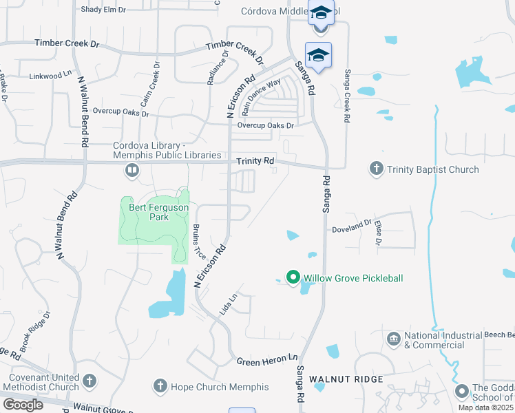 map of restaurants, bars, coffee shops, grocery stores, and more near 588 Pantherburn Circle South in Memphis