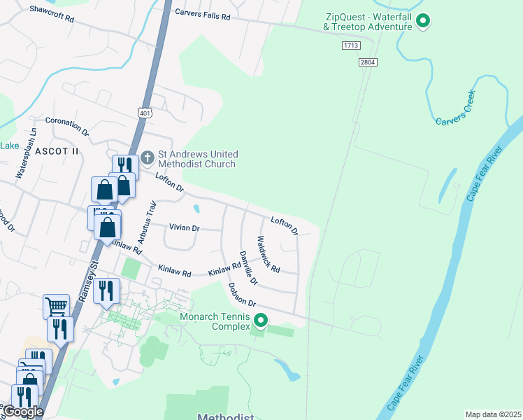 map of restaurants, bars, coffee shops, grocery stores, and more near 209 Lofton Drive in Fayetteville