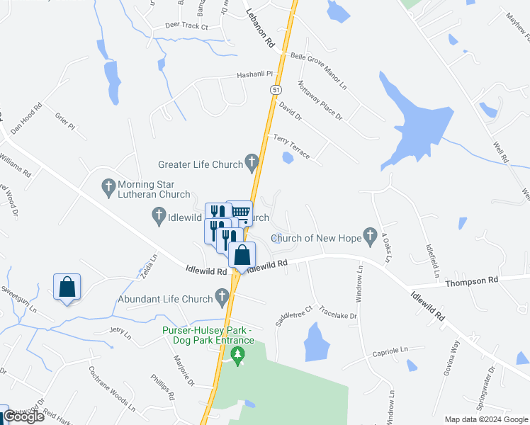 map of restaurants, bars, coffee shops, grocery stores, and more near 13440 Mint Lake Drive in Matthews
