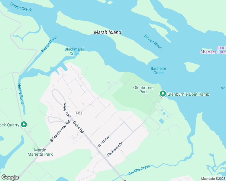 map of restaurants, bars, coffee shops, grocery stores, and more near 411 North Glenburnie Road in New Bern