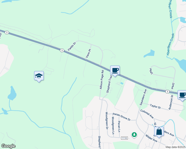map of restaurants, bars, coffee shops, grocery stores, and more near 280 Allison Page Road in Aberdeen