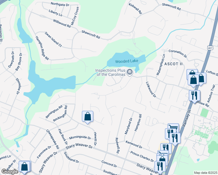 map of restaurants, bars, coffee shops, grocery stores, and more near 3263 Nottinghill Road in Fayetteville