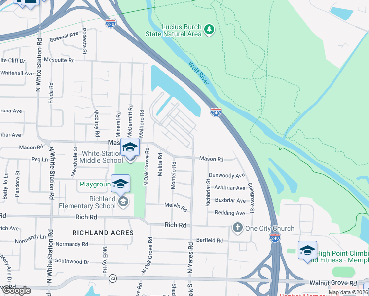 map of restaurants, bars, coffee shops, grocery stores, and more near 285 Fountain Crest Drive in Memphis