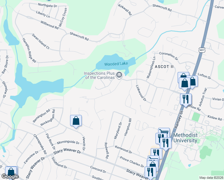 map of restaurants, bars, coffee shops, grocery stores, and more near 338 Lionshead Road in Fayetteville