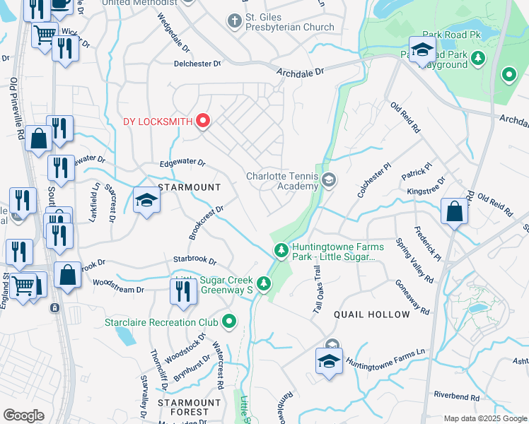 map of restaurants, bars, coffee shops, grocery stores, and more near 2560 Royal York Avenue in Charlotte