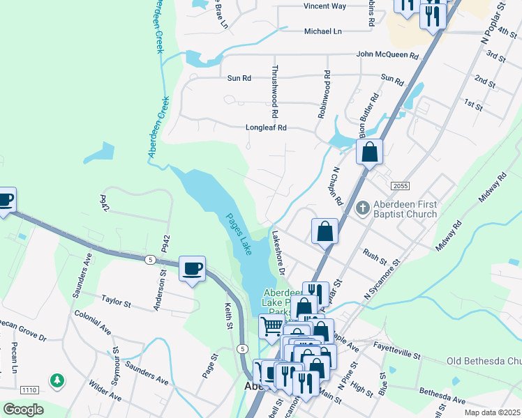 map of restaurants, bars, coffee shops, grocery stores, and more near 503 Thomas Avenue in Aberdeen