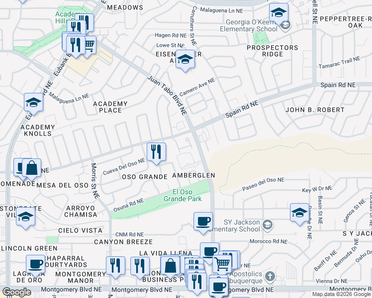 map of restaurants, bars, coffee shops, grocery stores, and more near 10932 Hanalei Avenue Northeast in Albuquerque