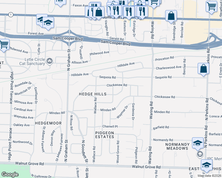 map of restaurants, bars, coffee shops, grocery stores, and more near 329 Belhaven Street in Memphis