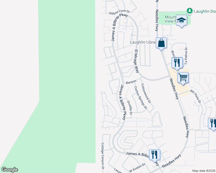 map of restaurants, bars, coffee shops, grocery stores, and more near 3123 Terrace View Dr in Laughlin