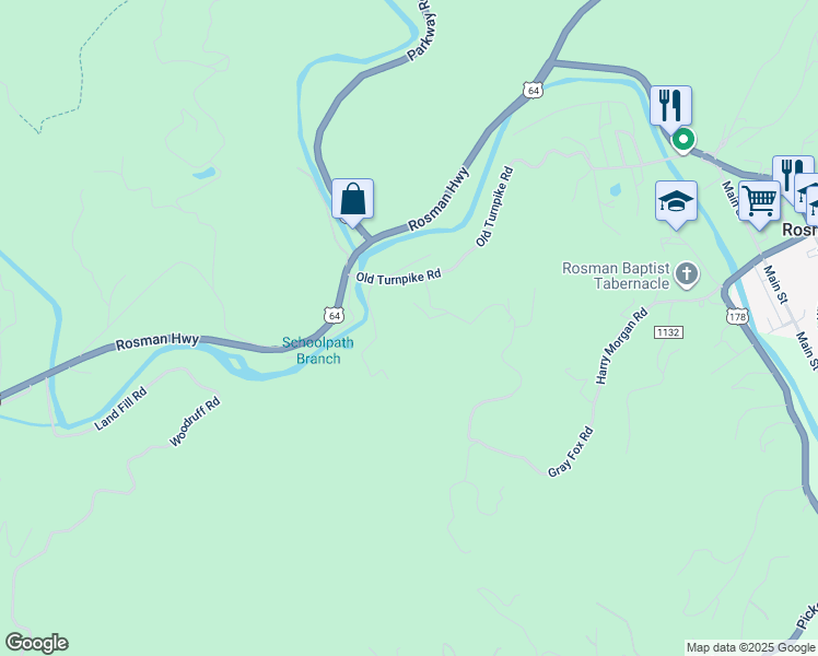 map of restaurants, bars, coffee shops, grocery stores, and more near in Rosman