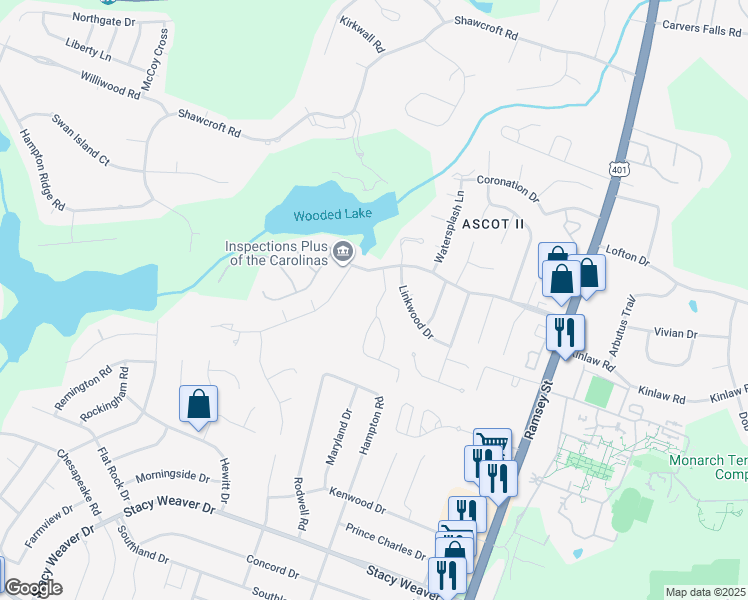 map of restaurants, bars, coffee shops, grocery stores, and more near 320 Bubble Creek Court in Fayetteville