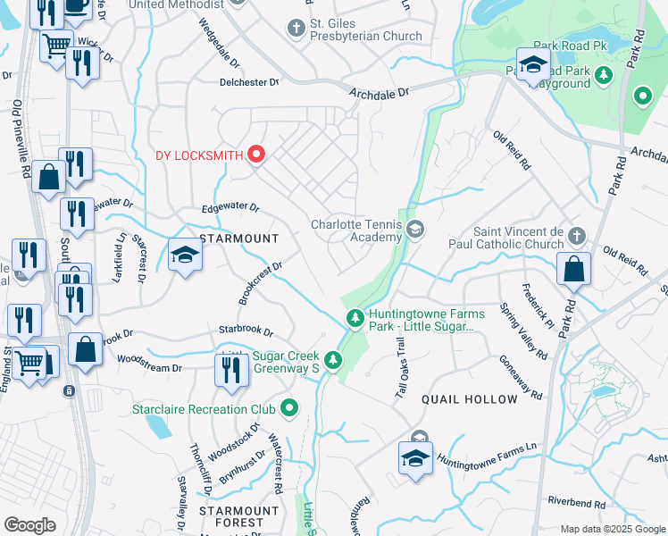 map of restaurants, bars, coffee shops, grocery stores, and more near 2560 Royal York Avenue in Charlotte