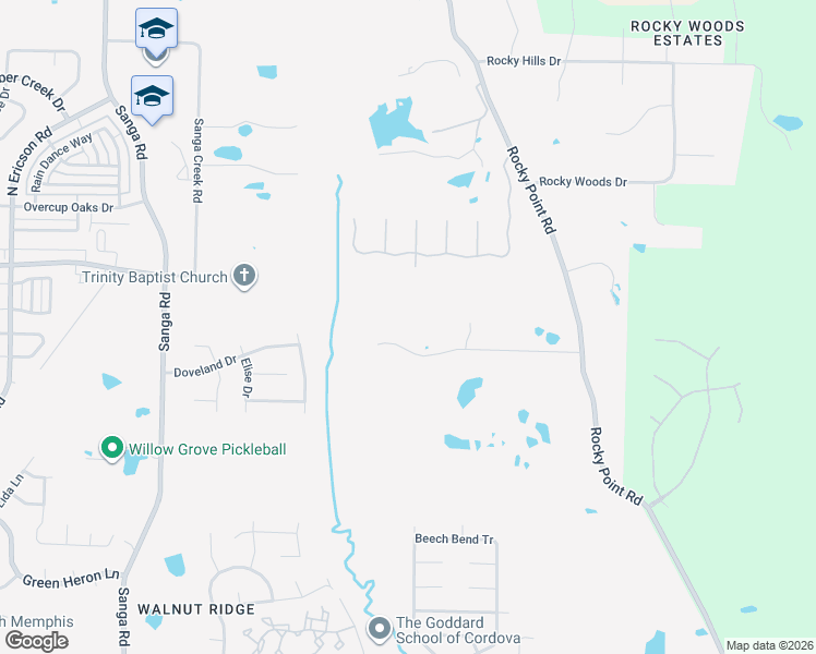 map of restaurants, bars, coffee shops, grocery stores, and more near 9100 Rocky Cannon Road in Memphis